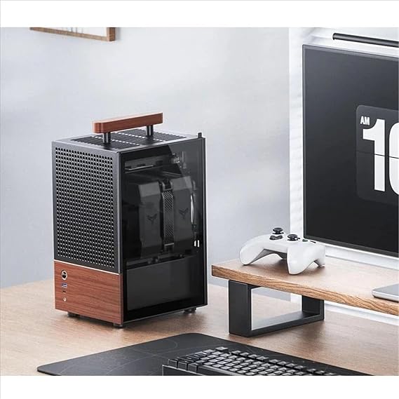 Compatible with JONSBO - T6 ITX Computer Case, 3mm Aluminum Alloy Shell + 8mm Black Walnut Solid Wood, MINI PC Handle Chassis(Silver)