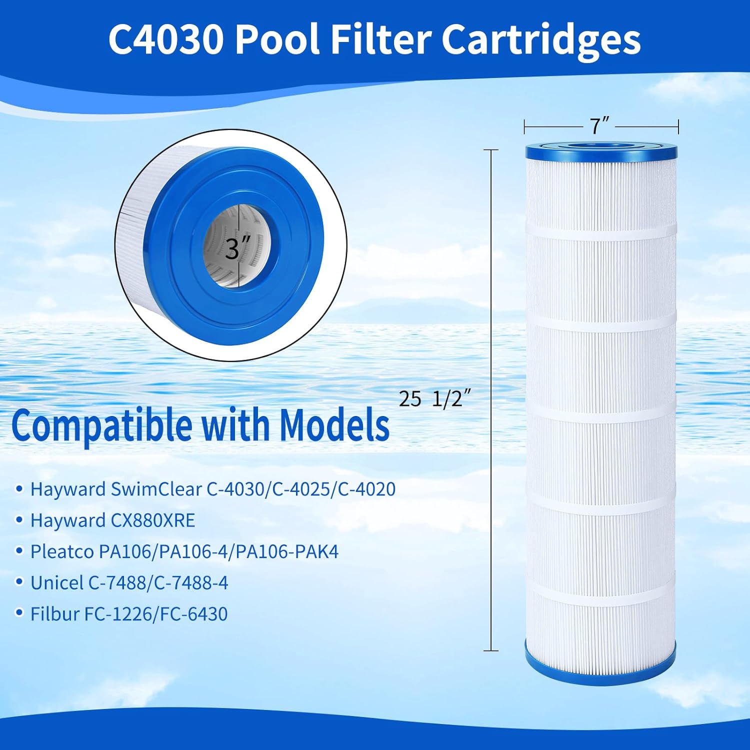 C4030 Pool Cartridge Filter Compatible with Hayward SwimClear C4030 C4025 C4020, Pleatco PA106-PAK4, Hayward CX880XRE, Ultral-A1, Unicel C-7488, 4x106 sq.ft. Advanced Trilobal & More Pleats, 4 Pack