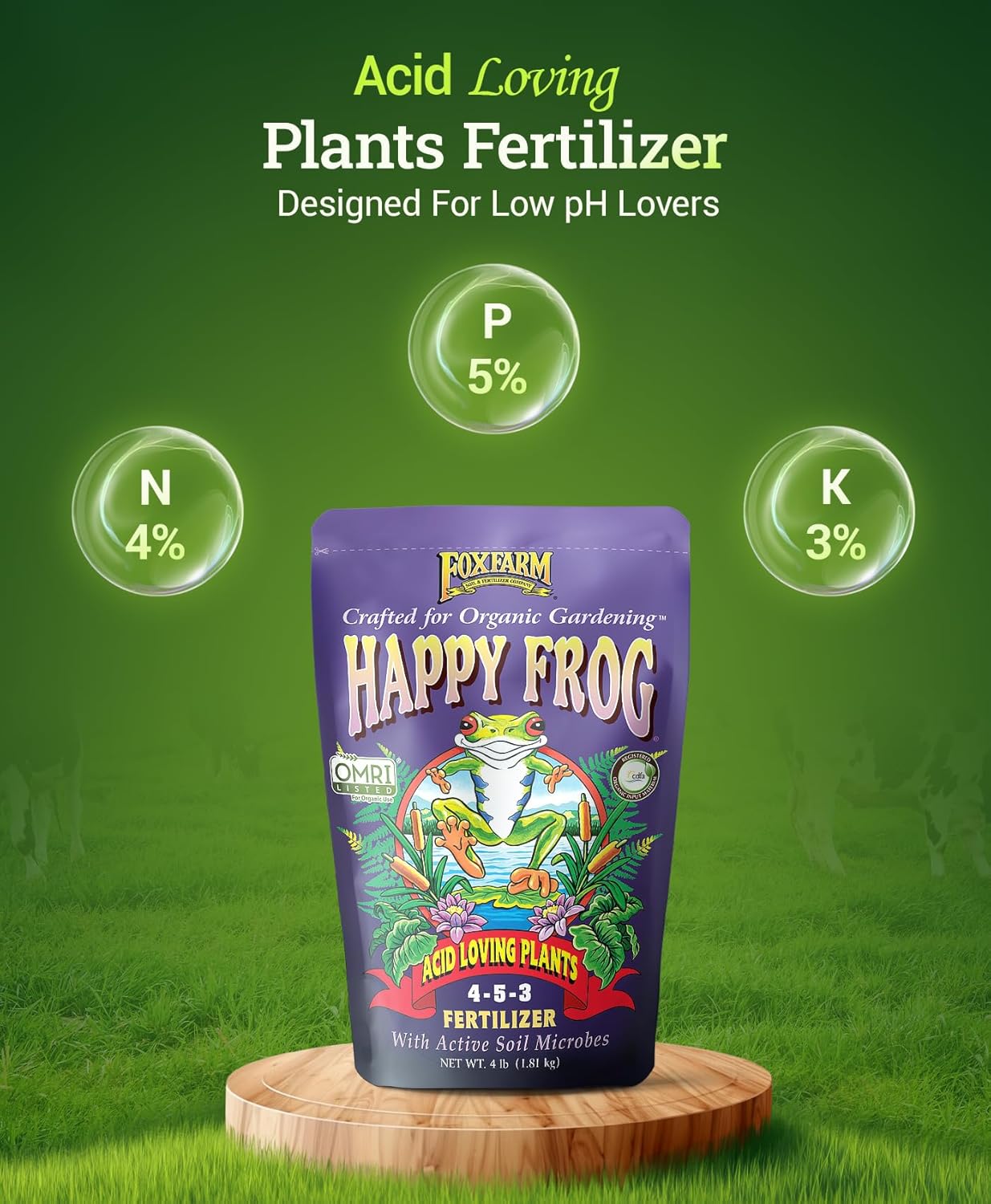 FoxFarm Happy Frog Acid Loving Plants Fertilizer - Slow Release Fertilizer for Azaleas, Rhododendrons, Blueberries & More - Contains Mycorrhizal Fungi & Soil Microbes - OMRI Listed - 4 lb