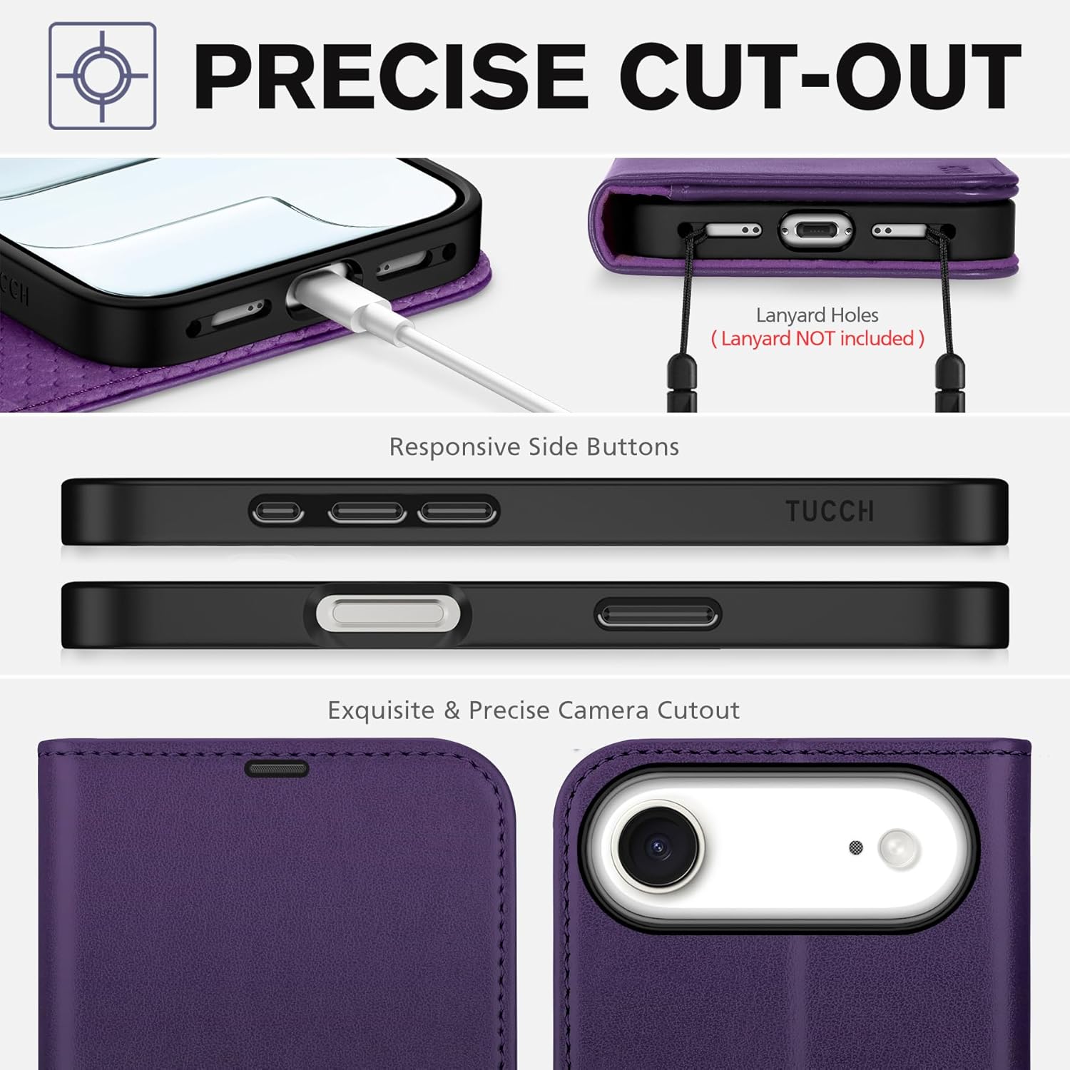 TUCCH Case Wallet for iPhone Air (6.5") 2025, Stand | RFID Blocking | 4 Card Holder | TPU Shockproof Inner Shell | PU Leather | Magnetic Closure Folio Protective Cover | Deep Purple