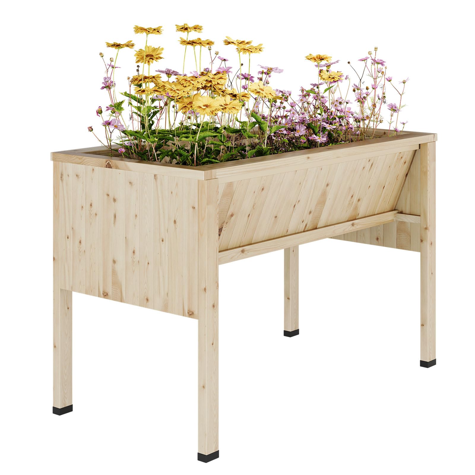 Crevyteg Raised Garden Bed with Legs & Hooks, 45x23x30in, 13.7" Deep Elevated Wooden Planter Box for Vegetables, Herbs, Flowers, Outdoor Standing Planter for Patio, Balcony, Backyard