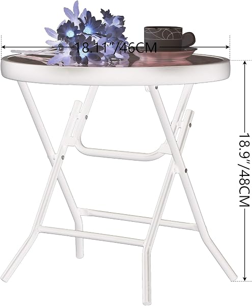PHI VILLA PHI VILLA Folding Side Table, Foldable Coffee Outdoor Garden Small Round Patio Table - Turquoise in use