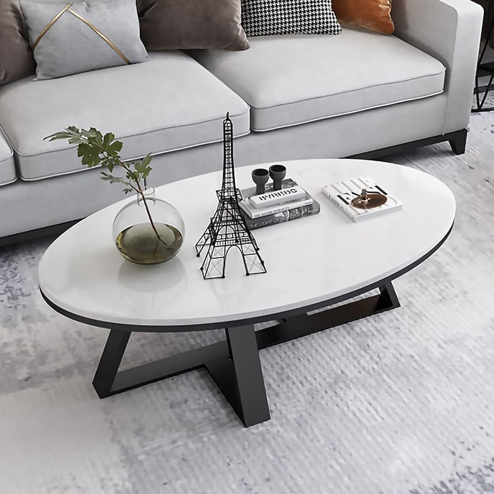 Marble Coffee Table - Oval Sintered Stone Top with Marble