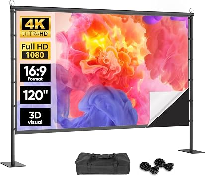 120 Inch Outdoor Projector Screen with Stand, Black Backing Opaque