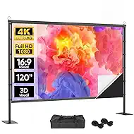 Outdoor Projector Screen with Black Backing - 120 inch Portable Projection Screen with Stand, 16:9 Wrinkle-Free Opaque Movie Screen with Carry Bag for Indoor Home Theater Backyard Cinema