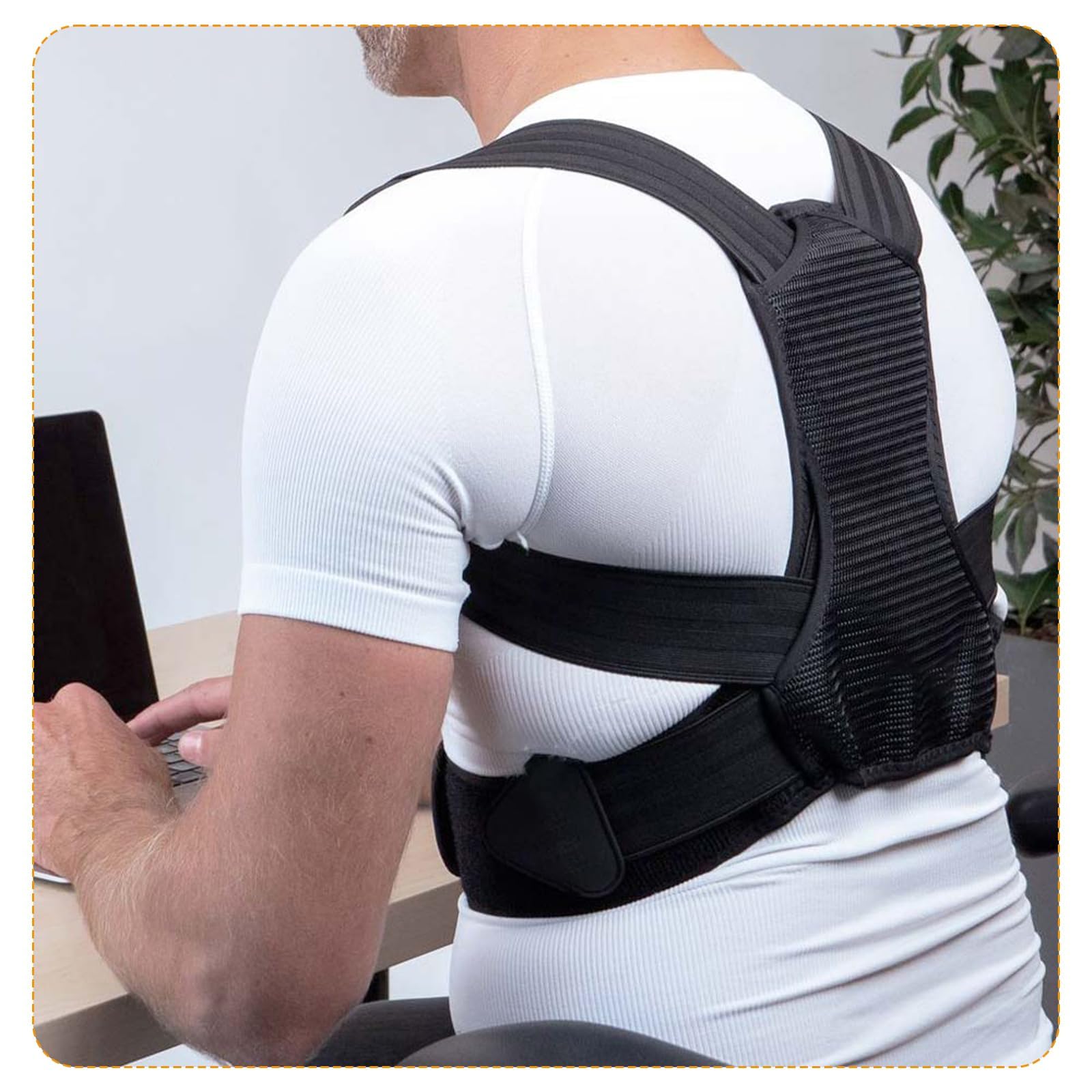 Supporto Dritto per la Schiena, per Uomini e Donne, Anti-Hunchback correttore, a Spalla Aperta,Fascia Traspirante Posturale Correzione,Schwarz-L