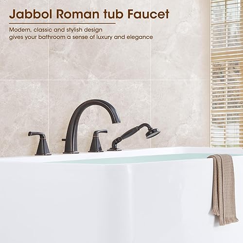 Miniatura 9 de Grifo de bañera romana de alto flujo con ducha de mano, grifo de bañera negro mate de 4 agujeros con válvula, grifos de bañera generalizados
