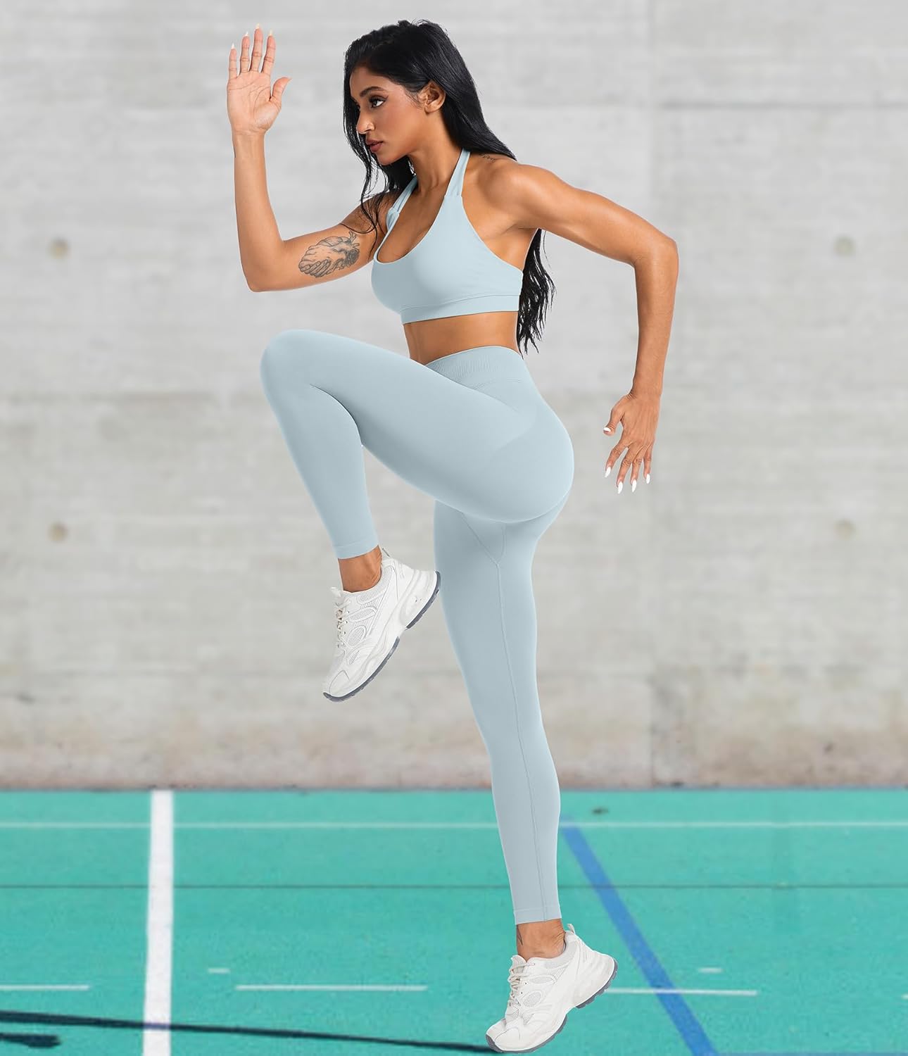 YOAKUKA Women's Seamless Leggings High Waisted Compression Workout Leggings Tummy Control Yoga Pants Light Gray - Image 3