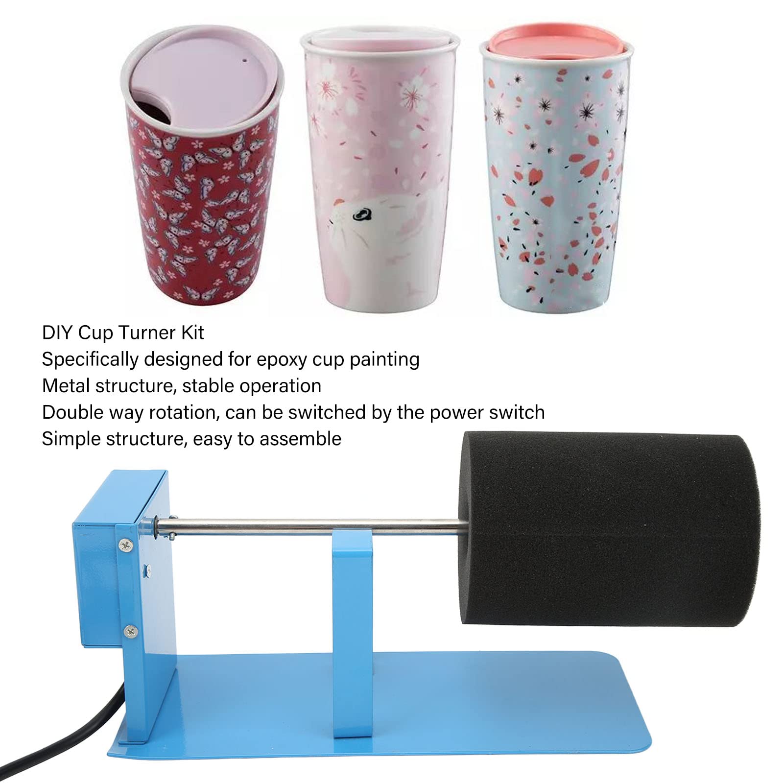 Garosa Kit de Vasos Giratorios para Manualidades, Volteador de Tazas Epoxi 220-240V con Enchufe UE, Herramienta Rotativa 5-6r/min, Incluye Varilla y Esponja