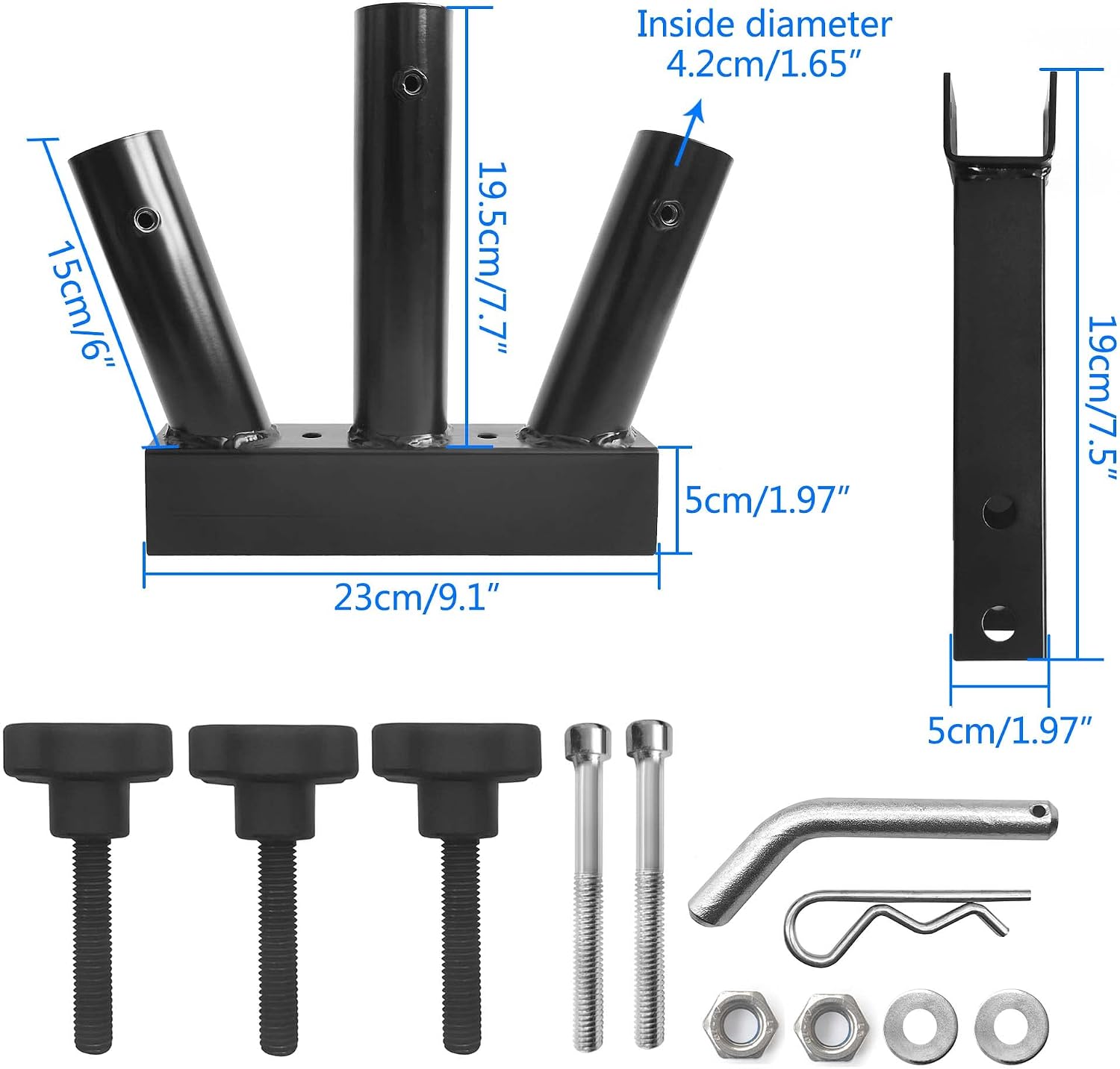 KAIRAY Hitch Mount 3 Flag Pole Holder Three-Headed flagpole Universal for Standard 2 inch Receiver fit for Truck SUV RV Pickup