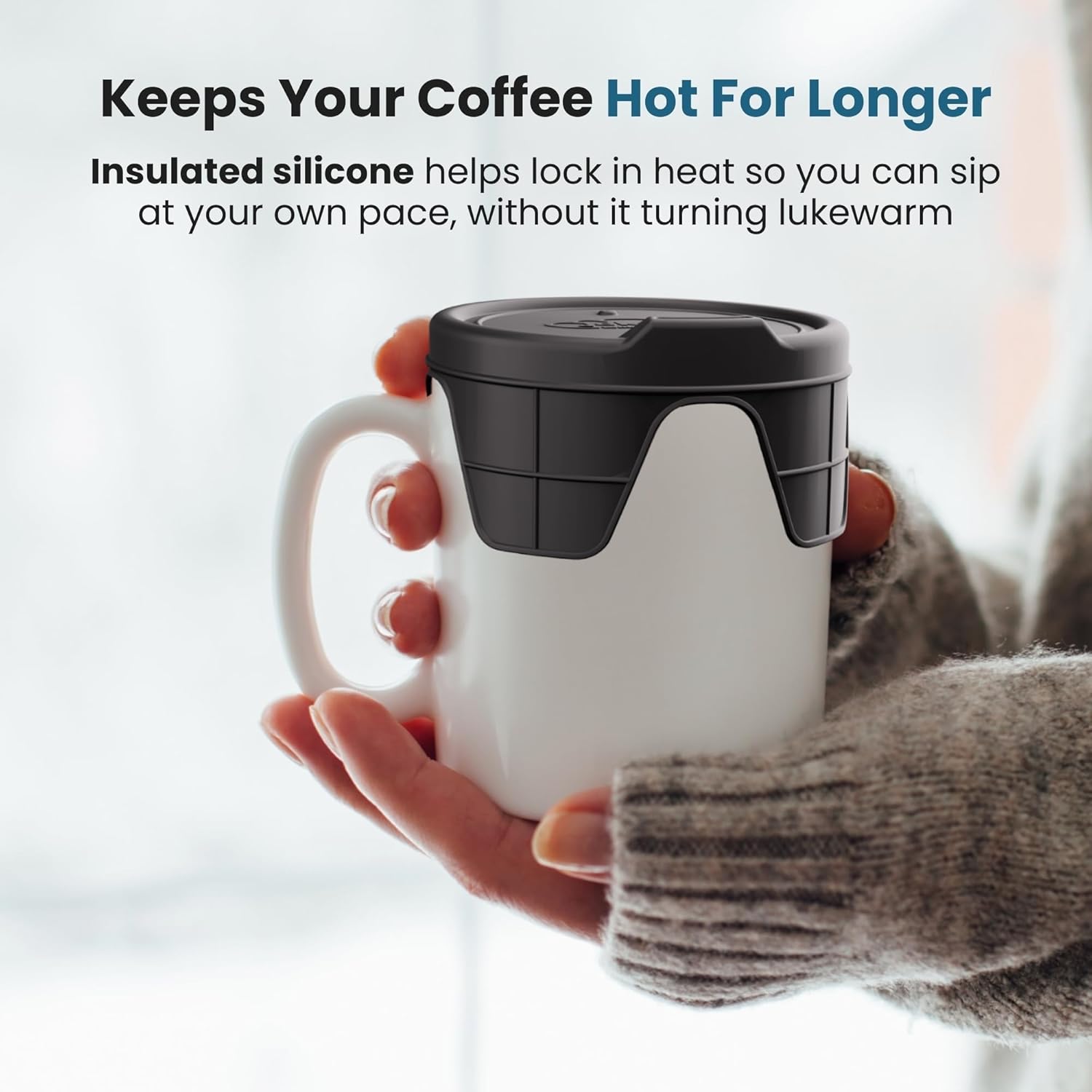 Jokari Silicone Cup Cover 2 Pack Stretch Fit Spill-Proof Coffee Mug Lid Reusable BPA-Free Insulated Silicone Tumbler Top for Hot Drinks Tea Cocoa Dishwasher Safe Universal Fit