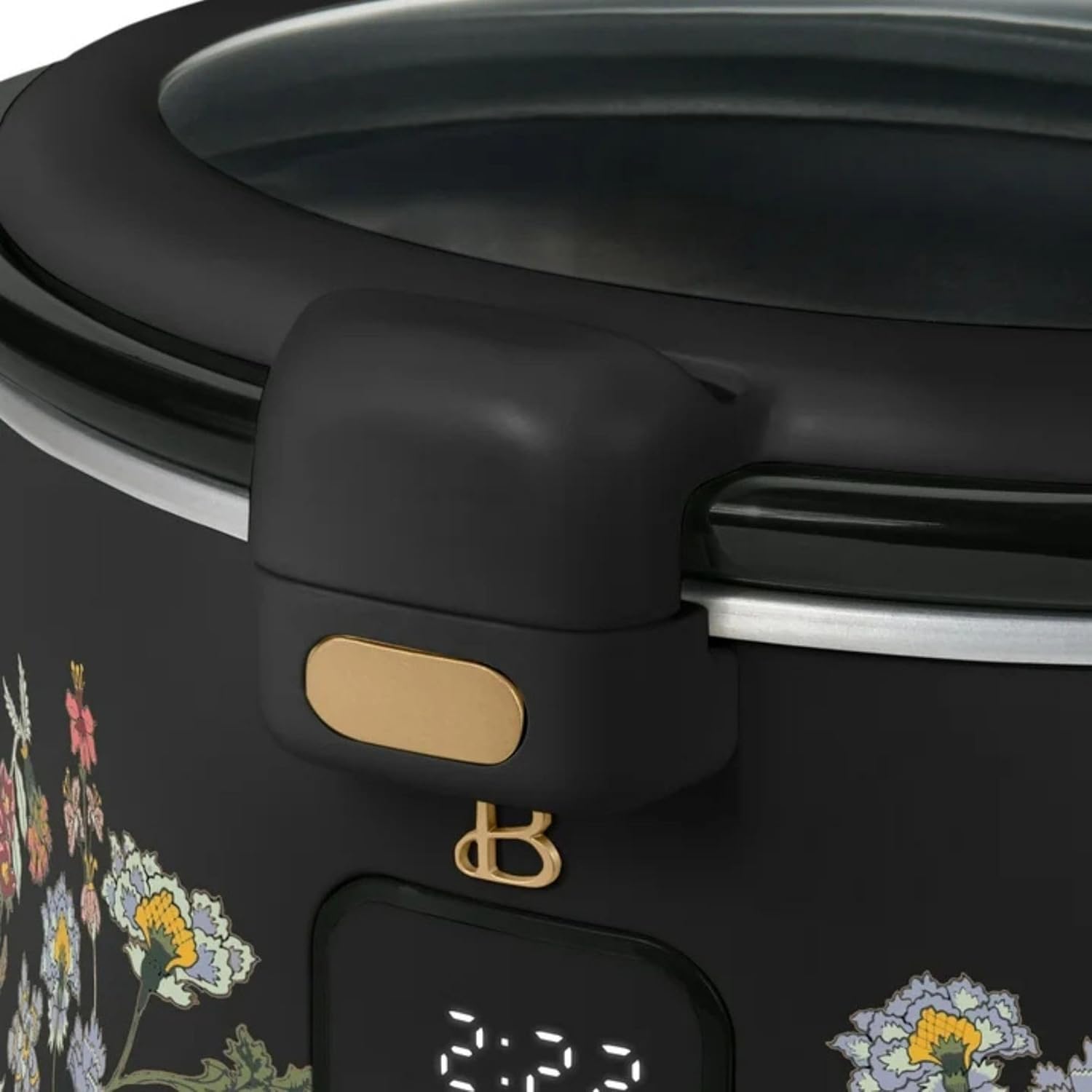 Slow Cooker 4 Quart Programmable with Hinged Lid and Keep Warm Function for Home Cooking (Wildflower Black)