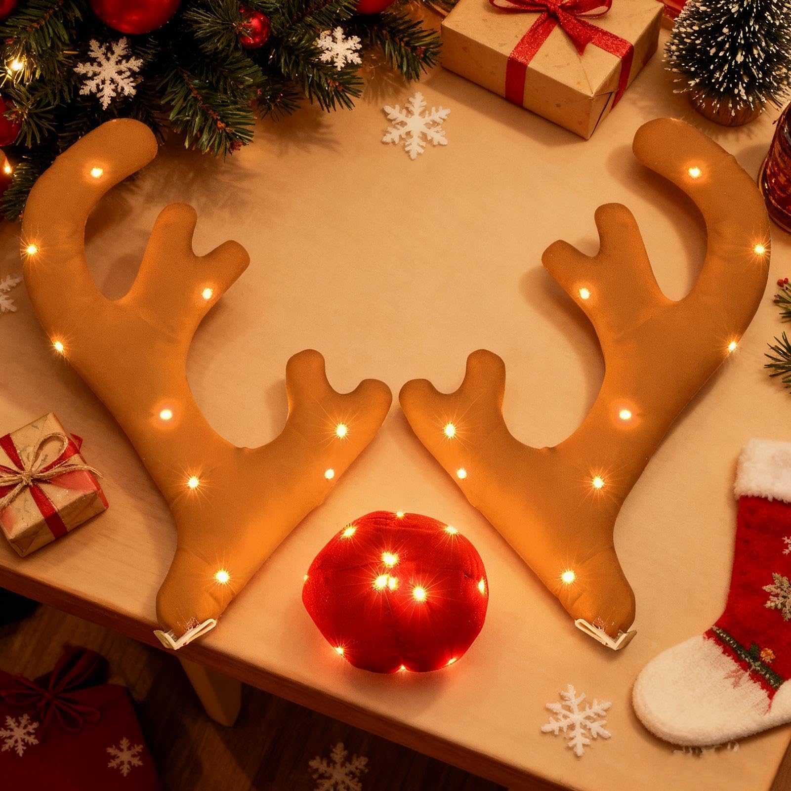 Bois de Renne de Noël pour Voiture Mignonnes décorations Lumineuses d'auto