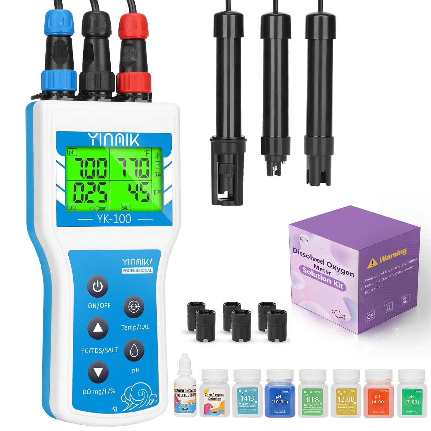 Portable Dissolved Oxygen Meter Test Kit,Digital 6 in 1 pH DO Tester for Aquaculture