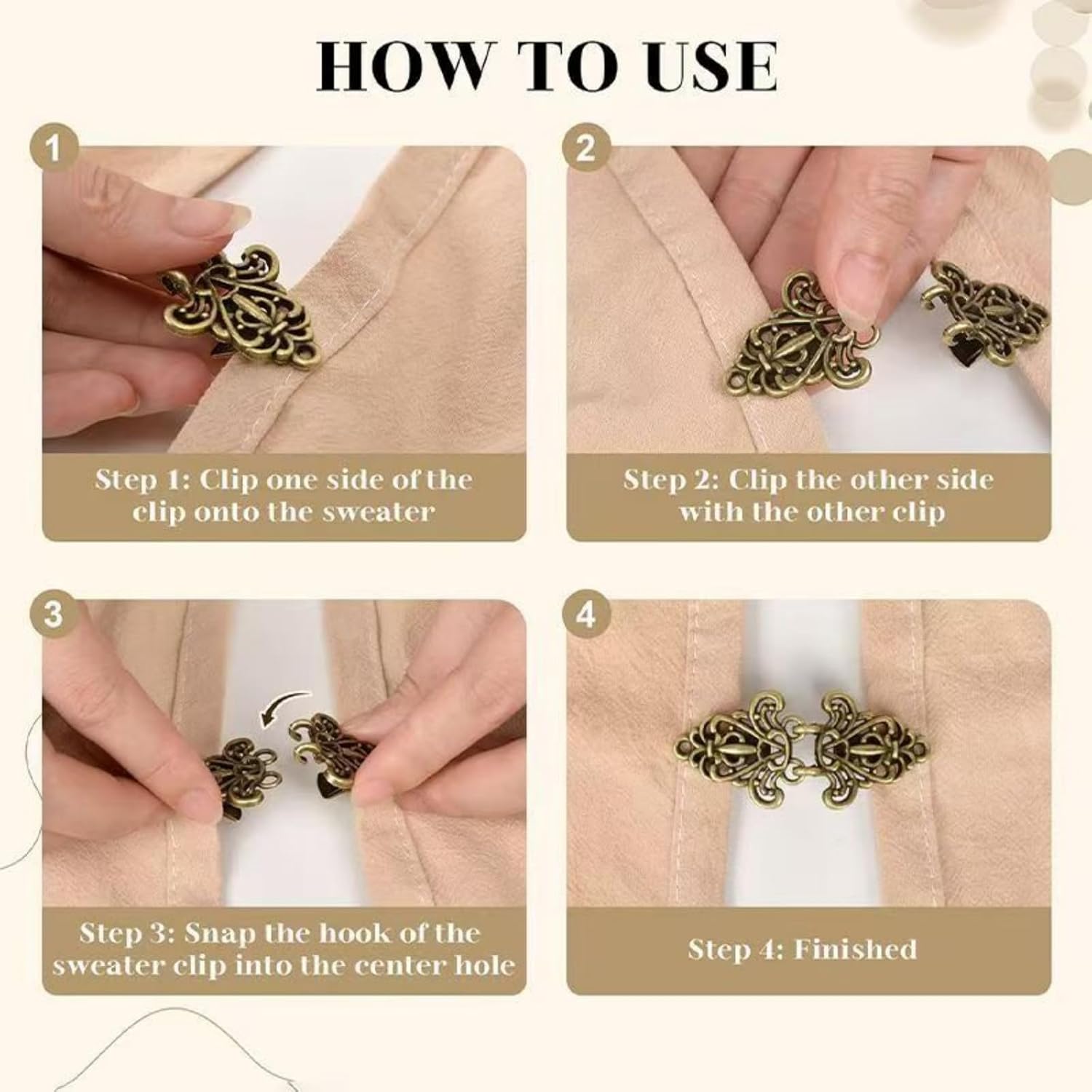 4 Pieces Vintage Sweater Swirl Clip Cape Cloak Retro Cardigan Shawl Collar Clasp Dress Shirt Brooch Clip