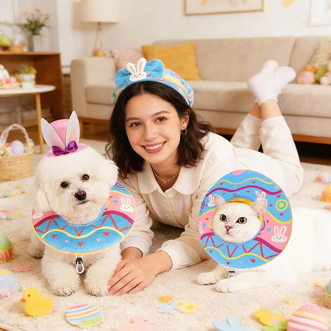 Disfraz de Conejo de Pascua para Perro KOOLTAIL, Conjunto con Sombrero y Collar, Talla M, Rosa y Azul miniatura 7