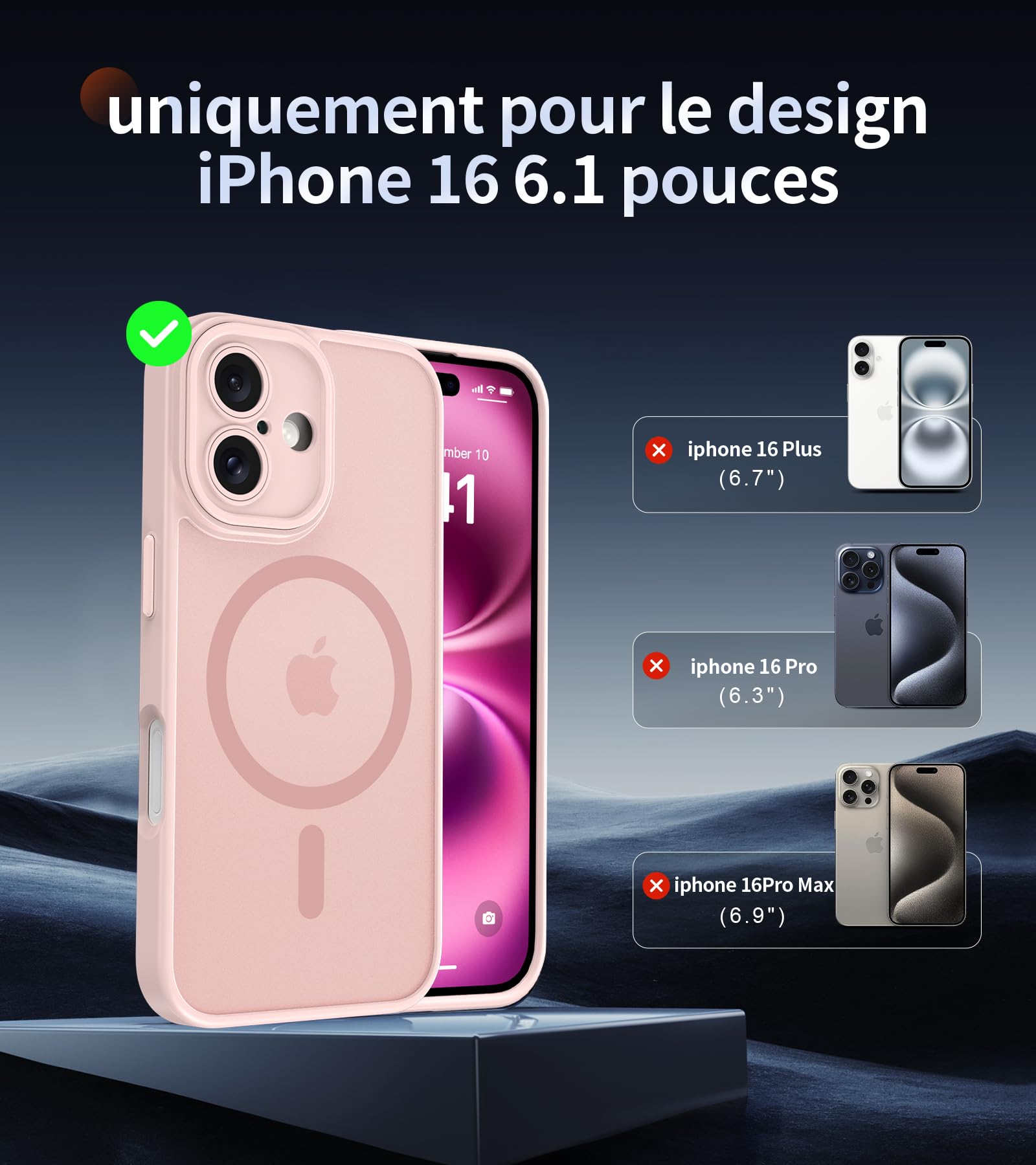 FLLAO Cover Magnetica per iPhone 16 Custodia e 2 Pellicole in Vetro Temperato, Cover iPhone 16 Compatibile con Magsafe, Traslucida Opaca Posteriore Sottile Antiurto Protettiva Case, Rosa