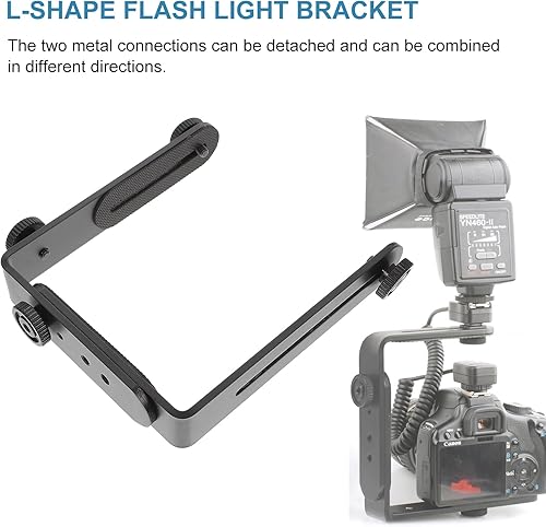 Miniatura 3 de Soporte de flash de cámara en forma de L doble soporte de cámara de metal en forma de L Soporte de zapata caliente Soporte estabilizador de mano