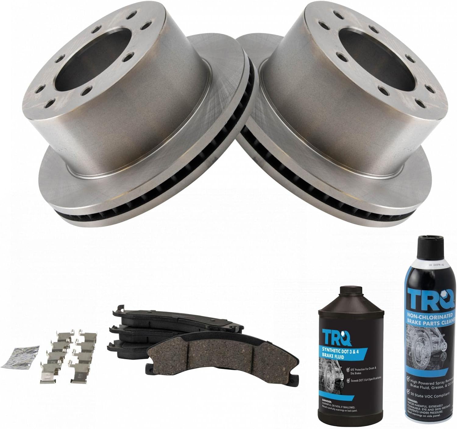 TRQ Rear Brake Pad & Rotor Kit Brake Chemical Kit Brake Pads Brake Rotor Ceramic Vented Compatible with 2011-2019 Chevrolet Silverado 3500 HD GMC Sierra 3500 HD