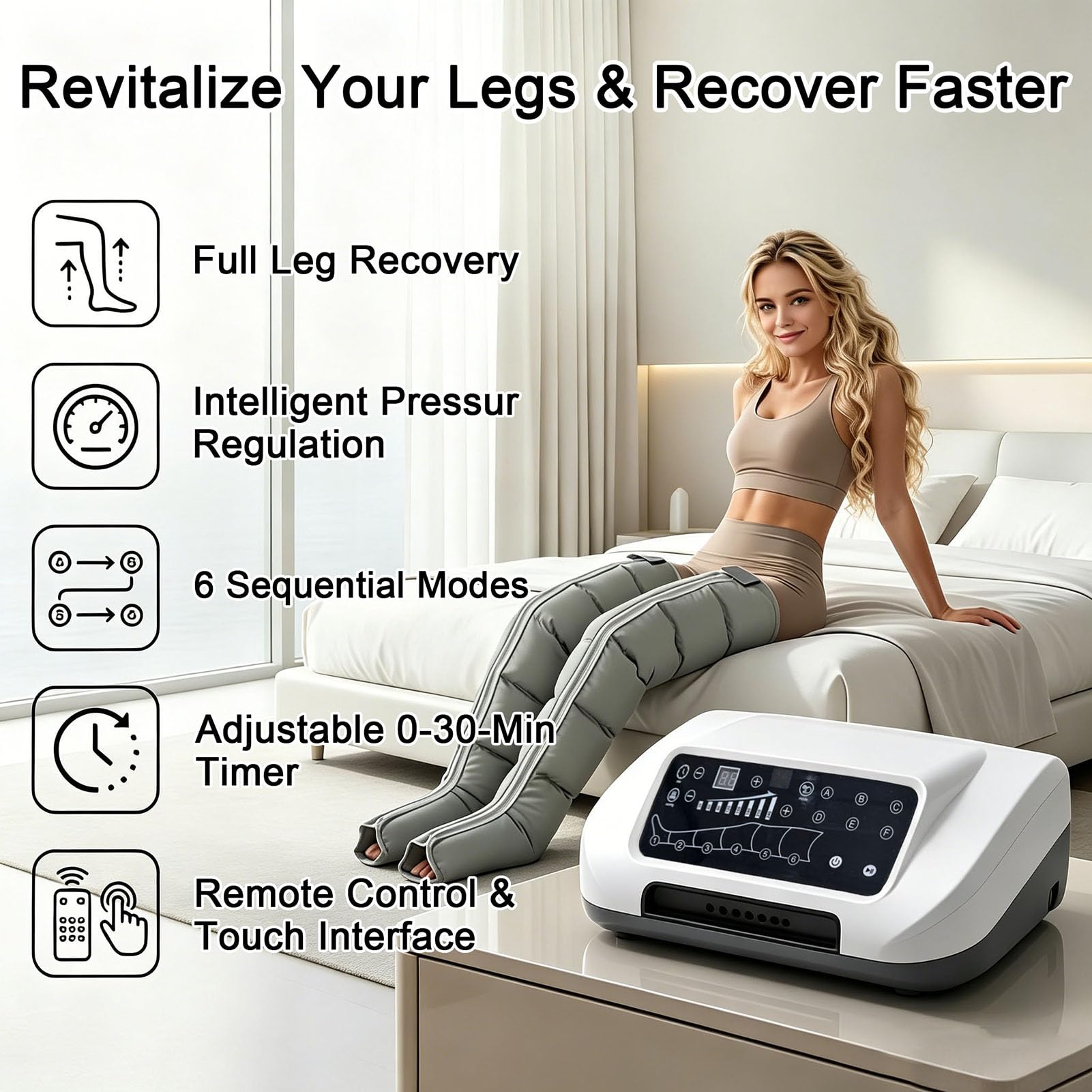 Pressoterapia Professionale, 6 Camere Massaggiatore Gambe E Addome Braccia Per Casa, Pressoterapia Linfodrenaggio Con Display Touch Screen E 6 Programmi Di Massaggio, 30-240 Mmhg