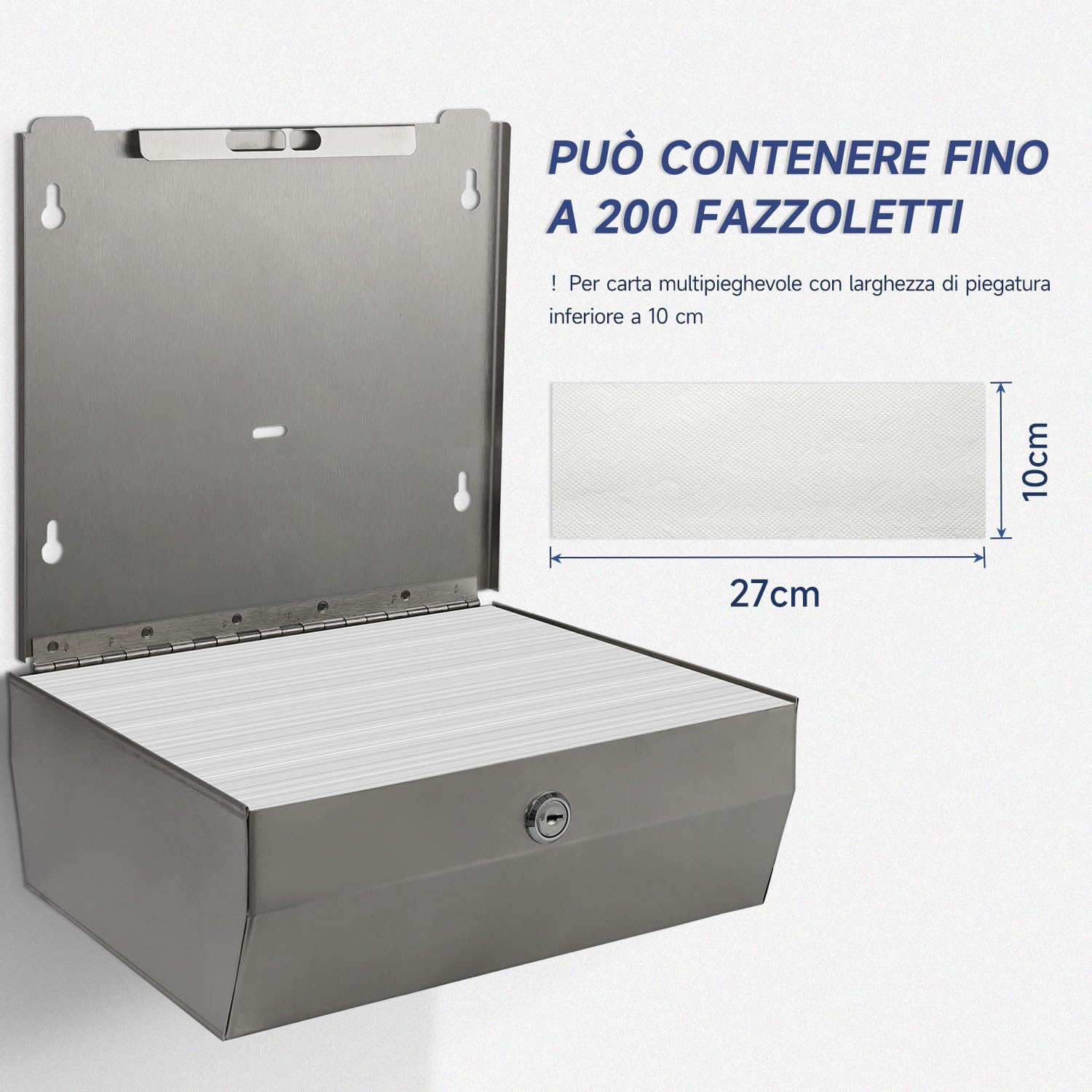 AIKE In Acciaio Inox Dispenser Carta Asciugamani 250 Fogli Montato A Parete,per H2 & Z-Fold Carta Piegata di Dimensioni 27 X 10 cm o Inferiori