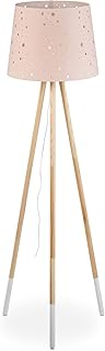Relaxdays Lampada da Terra, Piantana per Bambini, Treppiede, E27, Paralume Stellato, Stoffa, Legno, H: 147 cm, Rosa