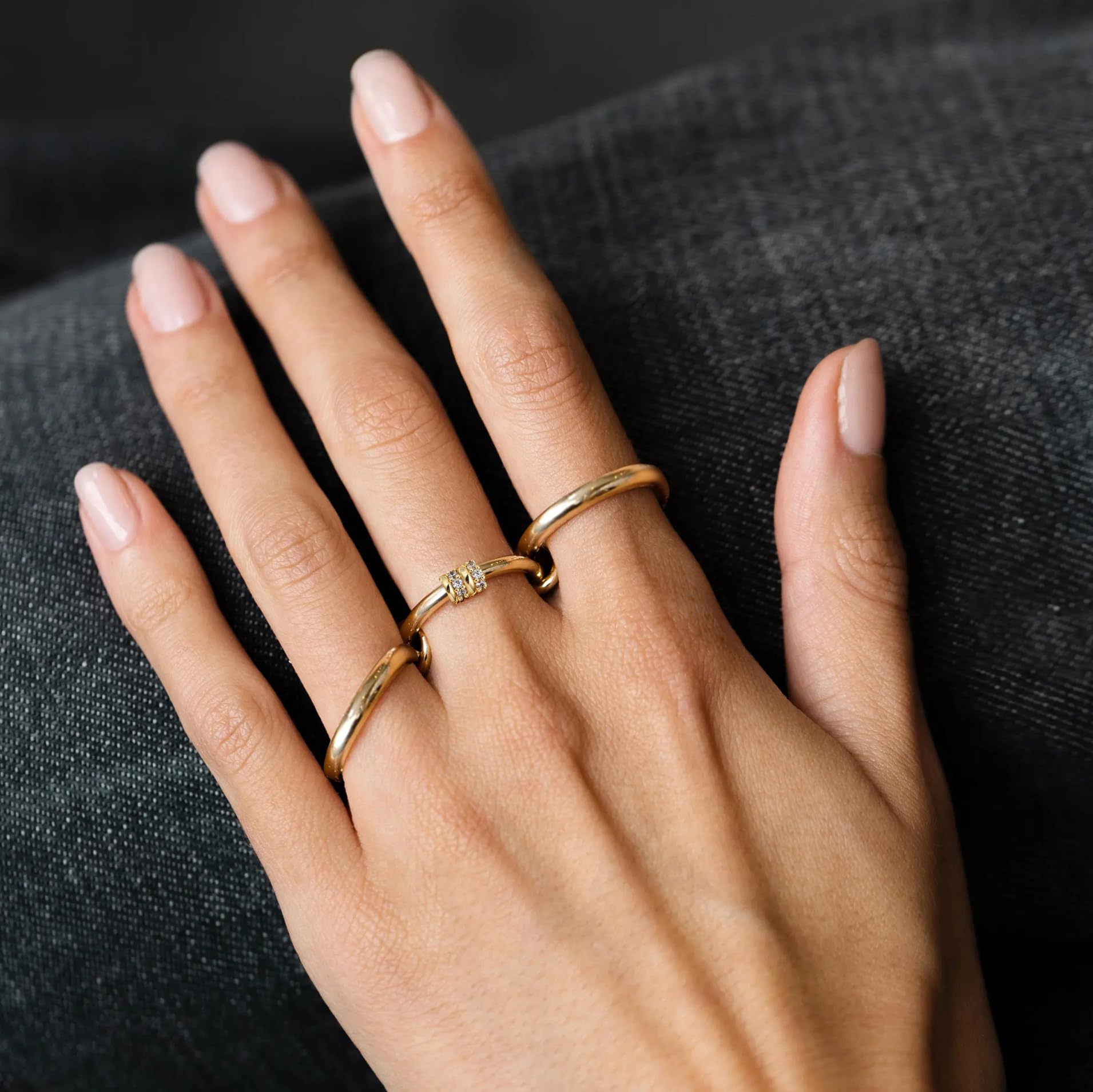 Stapelbare Goldringe für Damen, Statement-Ringe mit 18 Karat vergoldetem Zirkonia, Nicht anlaufendes Ringset, zierliche Goldringe für Damen, Trendige, modische klobige Stapelringe
