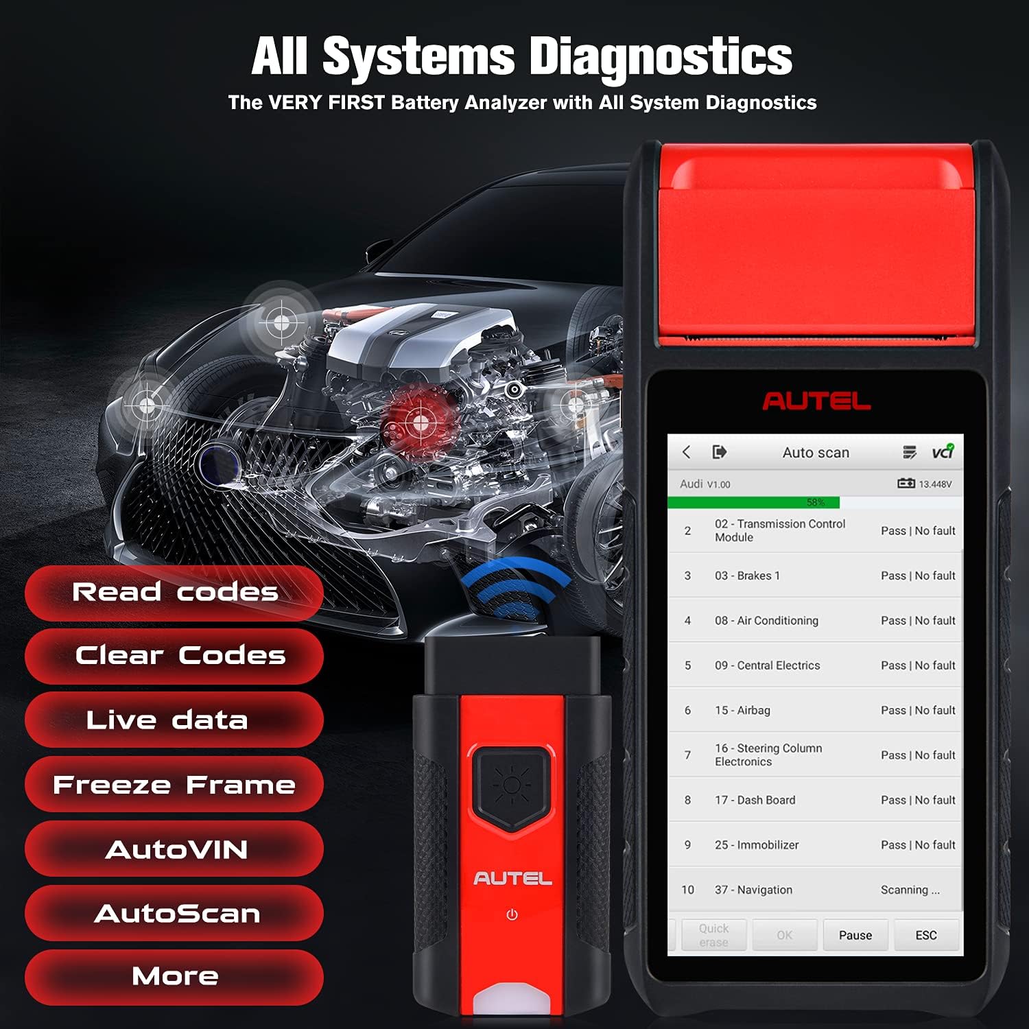 Autel MaxiBAS BT608 (E) Tester Baterii Samochodowego, 2024 w Górę BT508/BT506, Adaptacyjna Przewodność (Wartość 1000+), Test Rozruchowego jako BT609, Reset Akumulatora, Pełne Systemy MK808S/MX808S