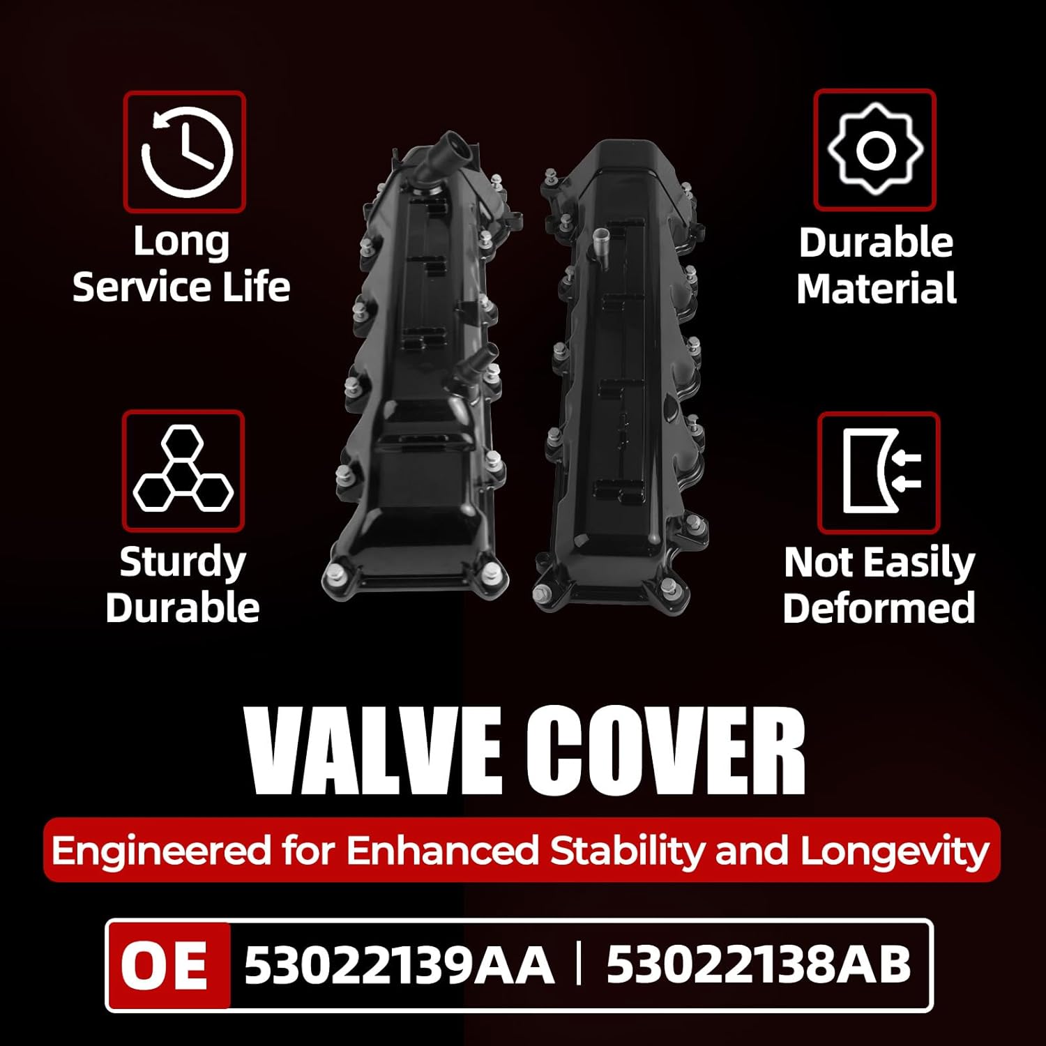 MITZONE Aluminum Valve Cover Set Left and Right Compatible with Dodge Ram 1500 Dakota Durango Jeep Commander Grand Cherokee Chrysler Aspen Ram 1500 4.7L V8 Flex Gas 2008-2013