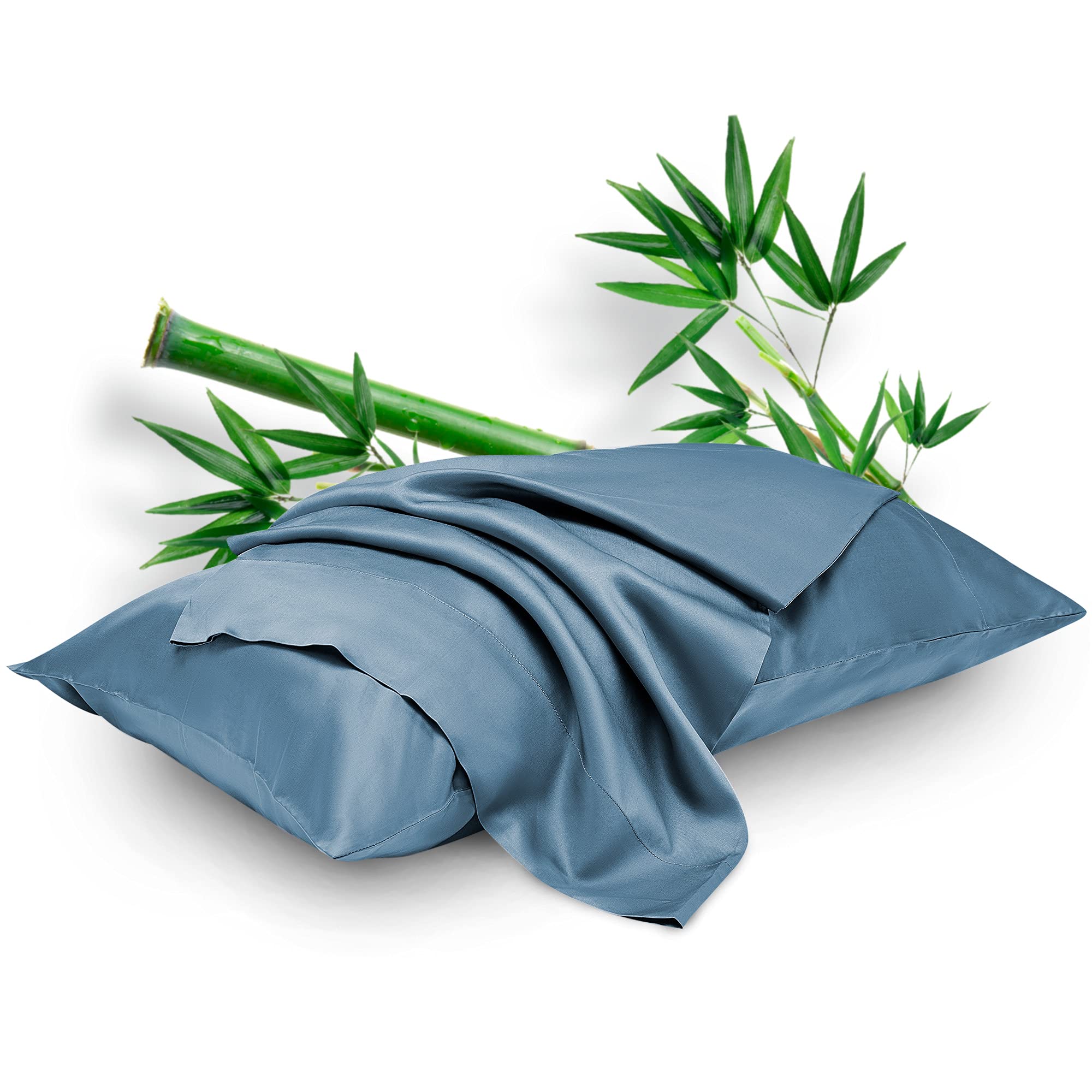 Queen Pillowcase - 100% Rayon Blue Pillowcase Set of 2 Pack, Soft and Breathable Pillow Covers with Envelope Closure, 20x30 Inches