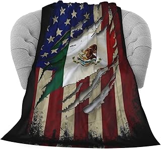AuHomea American Flag with Mexican Flag Throw Blanket Gifts for Girls Soft Fleece Blanket Birthday for Girls Toddler Blanket for Couch Bed, 60