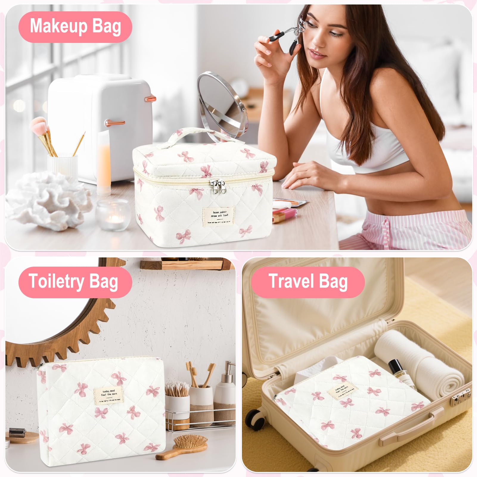 URSKYTOUS Cotton Quilted Makeup Bag Set
