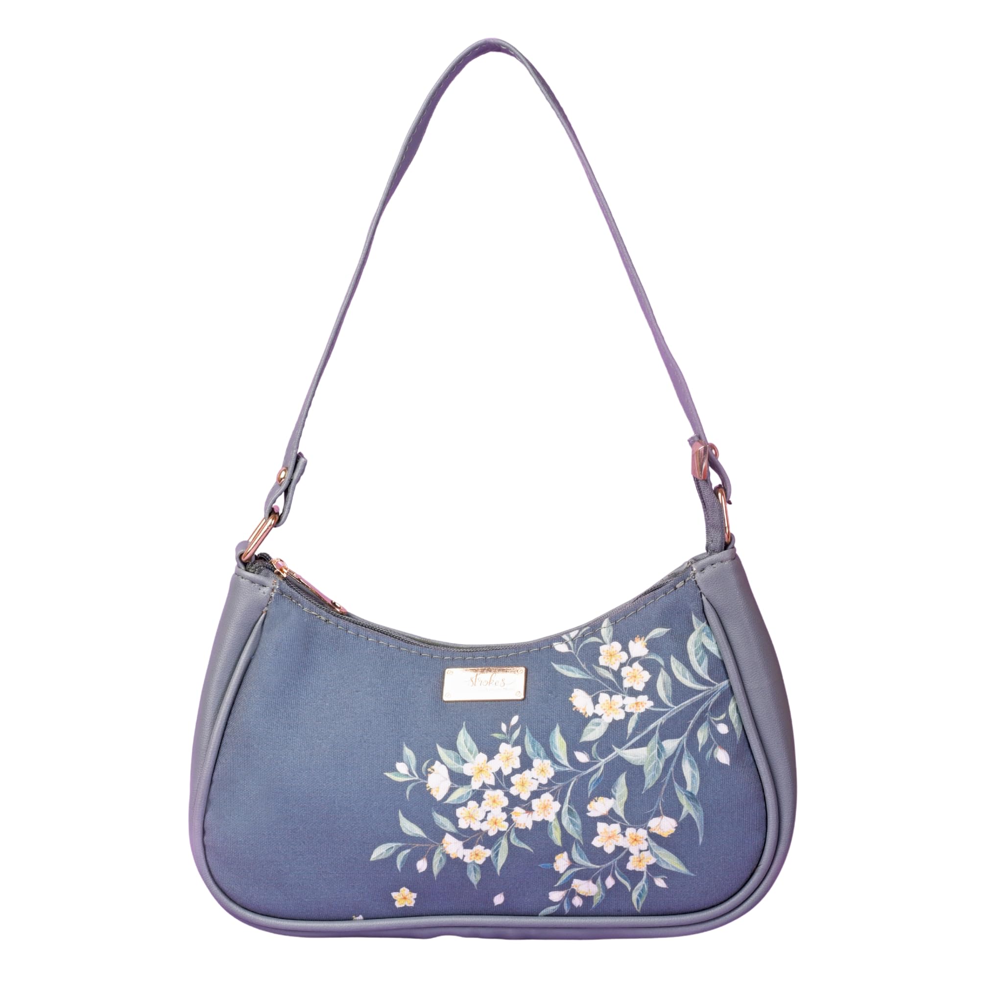 Strokes by Namrata Mehta Small Shoulder Handbag Women | Vegan Leather and Printed Cotton Canvas (Periwinkle Charcoal) (B0C7CMJ3D2) Amazon Price History, Amazon Price Tracker
