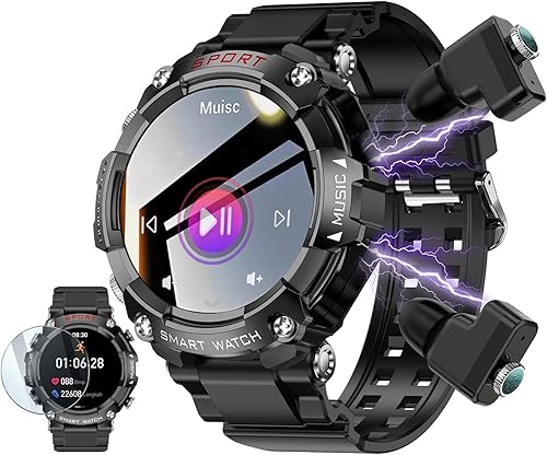 Reloj inteligente con auriculares, pantalla HD de 1.52 pulgadas para hombres, resistente rastreador de llamadas Bluetooth militar, reloj Bluetooth 3