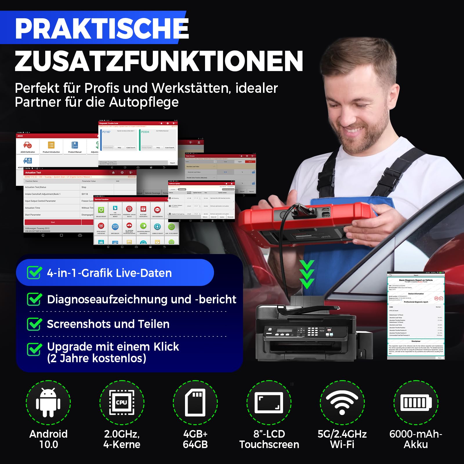 LAUNCH X431 PROS Elite OBD2 Diagnosegerät, Bi-direktionales Auto Scan-Tool mit ECU-Codierung, FCA SGW Autos, CANFD & DOIP, 45+ Zurücksetzen, All-System-Diagnose, Aktive Tests