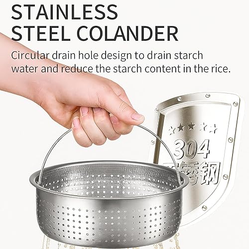 Miniatura 3 de Arrocera eléctrica baja en azúcar 3L - Olla arrocera inteligente reductora de carbohidratos con cesta de vapor, olla interior de cerámica y filtro