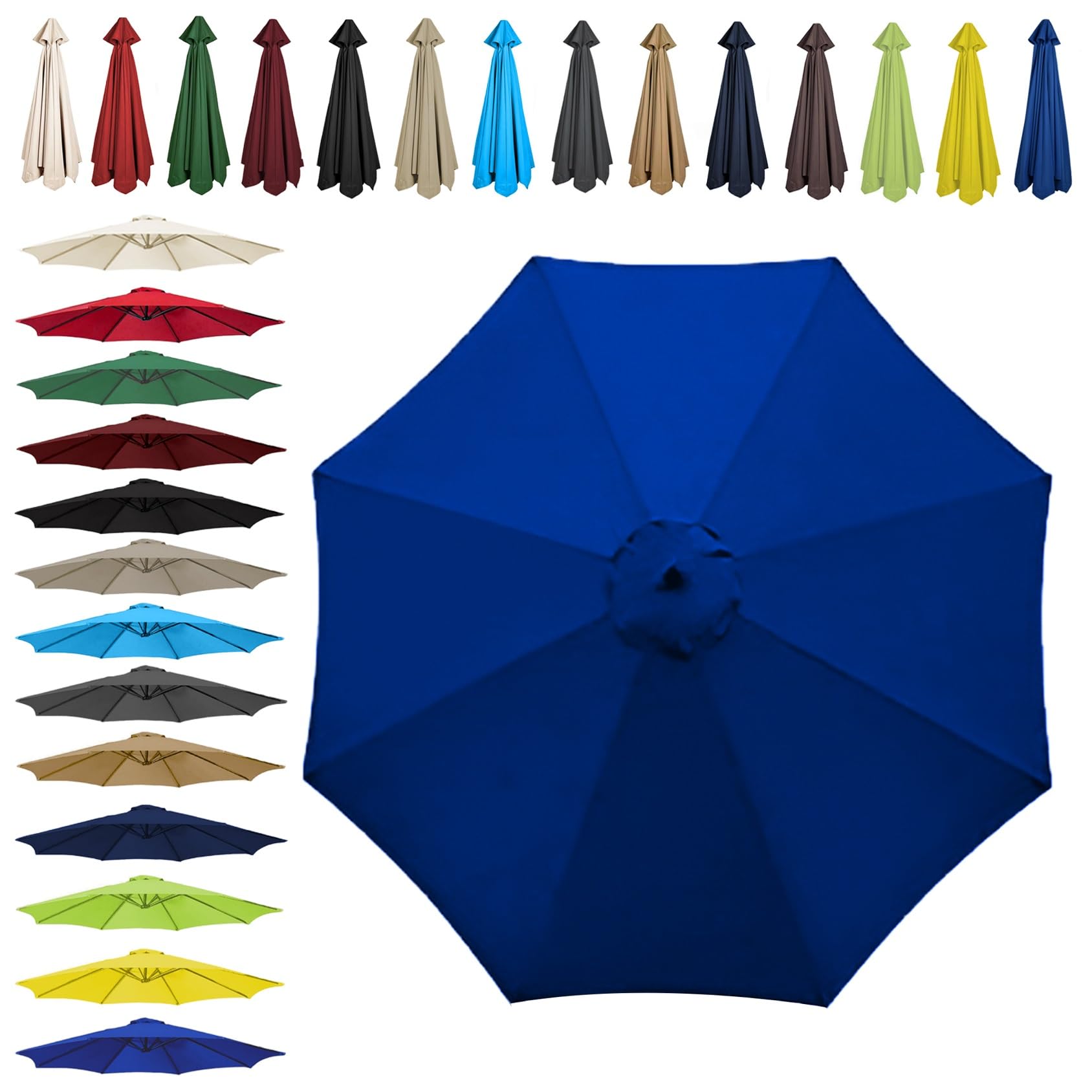 Sun Umbrella Replacement Cloth - 200cm | 2.7m | 300cm (6.5'/8.8'/9.8') - Umbrella Replacement Canopy For 6 Arms/8 Arms, Waterproof UV Protective Polyester Cloth(Color:Royal blue,Size:8 ribs-3m(9.8ft)) — image 1