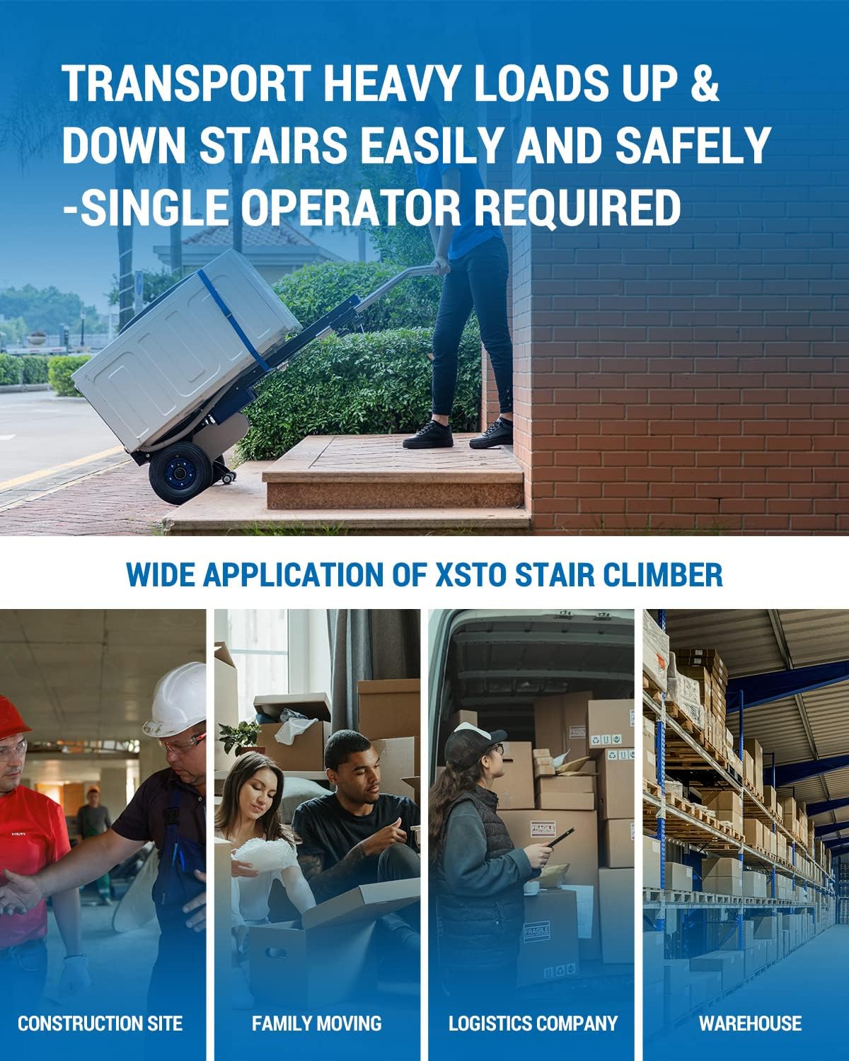 ZW47250 Electric Stair Climbing Hand Trucks Heavy Duty Folding Dolly Cart for Moving Powered Stair Climber Cart Hand Trolley 550lb Capacity for Furniture Family Logistics Warehouse