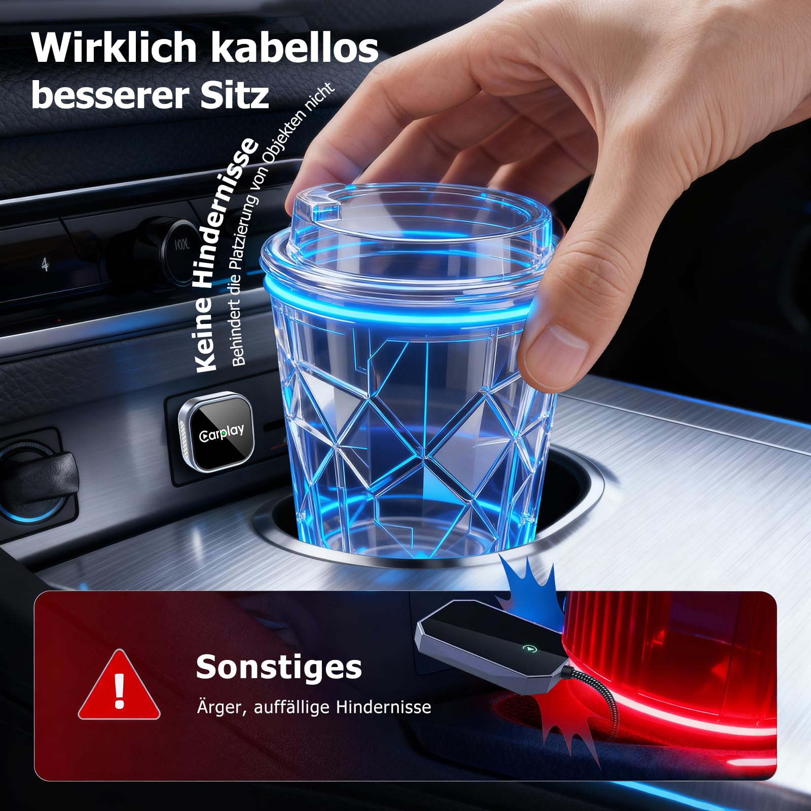 Wireless Carplay Adapter Für iPhone, Wandelt Kabelgebundenes Carplay in Kabelloses Um, Plug & Play,Mini & Stabiler, Kompatibel Mit iOS10+,Stabile Steuerung & Keine Verzögerungb