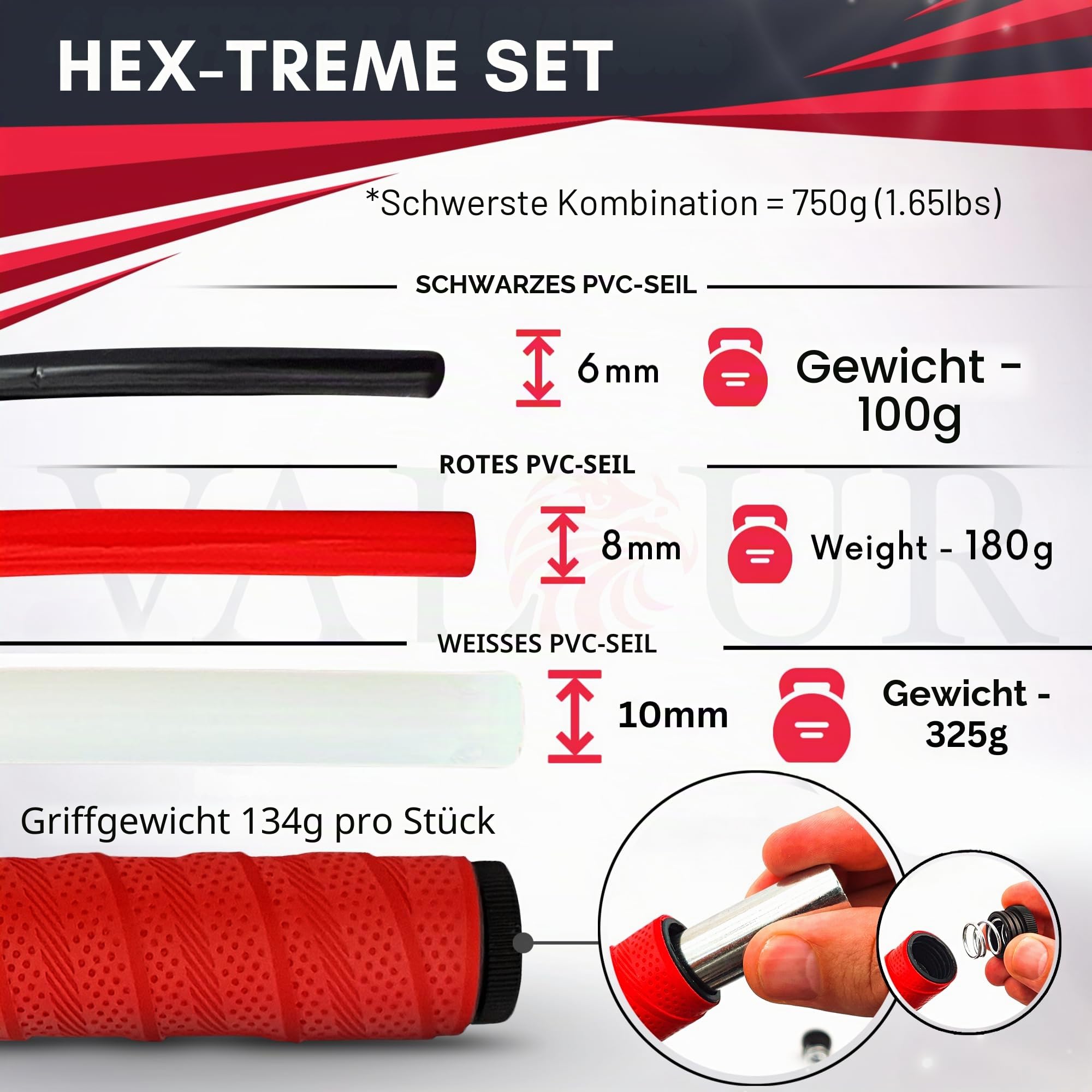 Valour Strike Gewichtetes Springseil | Bestes Springseil für Cardio-Training und Heimtraining im Freien | Gewichtetes Springseil für Fitnessgeräte, Heim-Fitness-Workout und HIIT-Cardio-Training