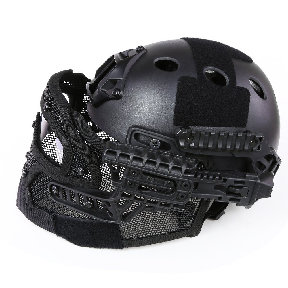DETECH PJ Tipo Fast Casco Airsoft Paintball Protettivo Full Face Multicam Casco ABS Tactical CS Maschera con Goggle
