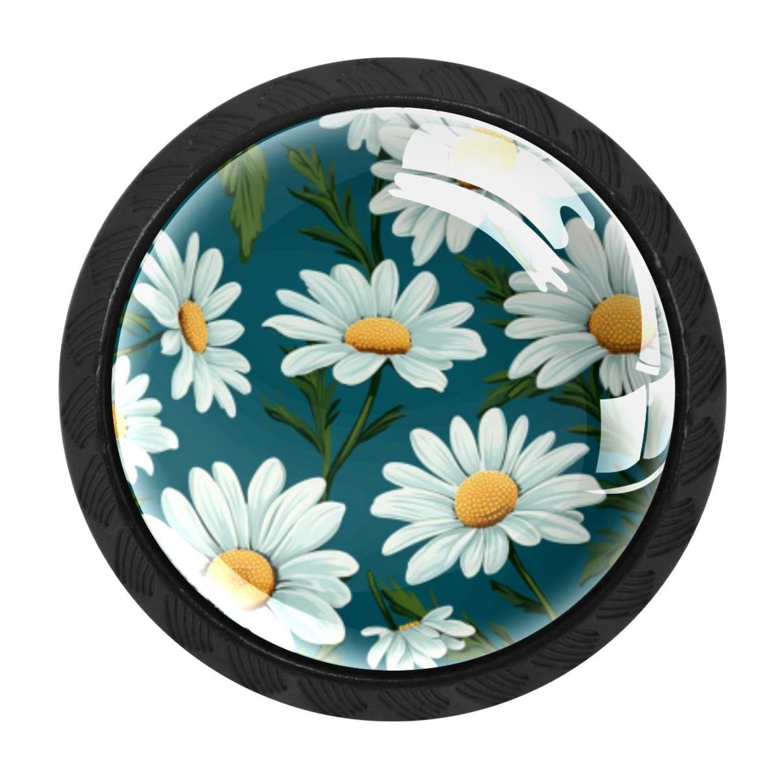 Chenzzzz Multicolored 09 4 Pcs Daisy Cabinet Knobs Crystal Drawer Pulls For Kitchen, Bathroom Cabinet, Dresser And Cupboard