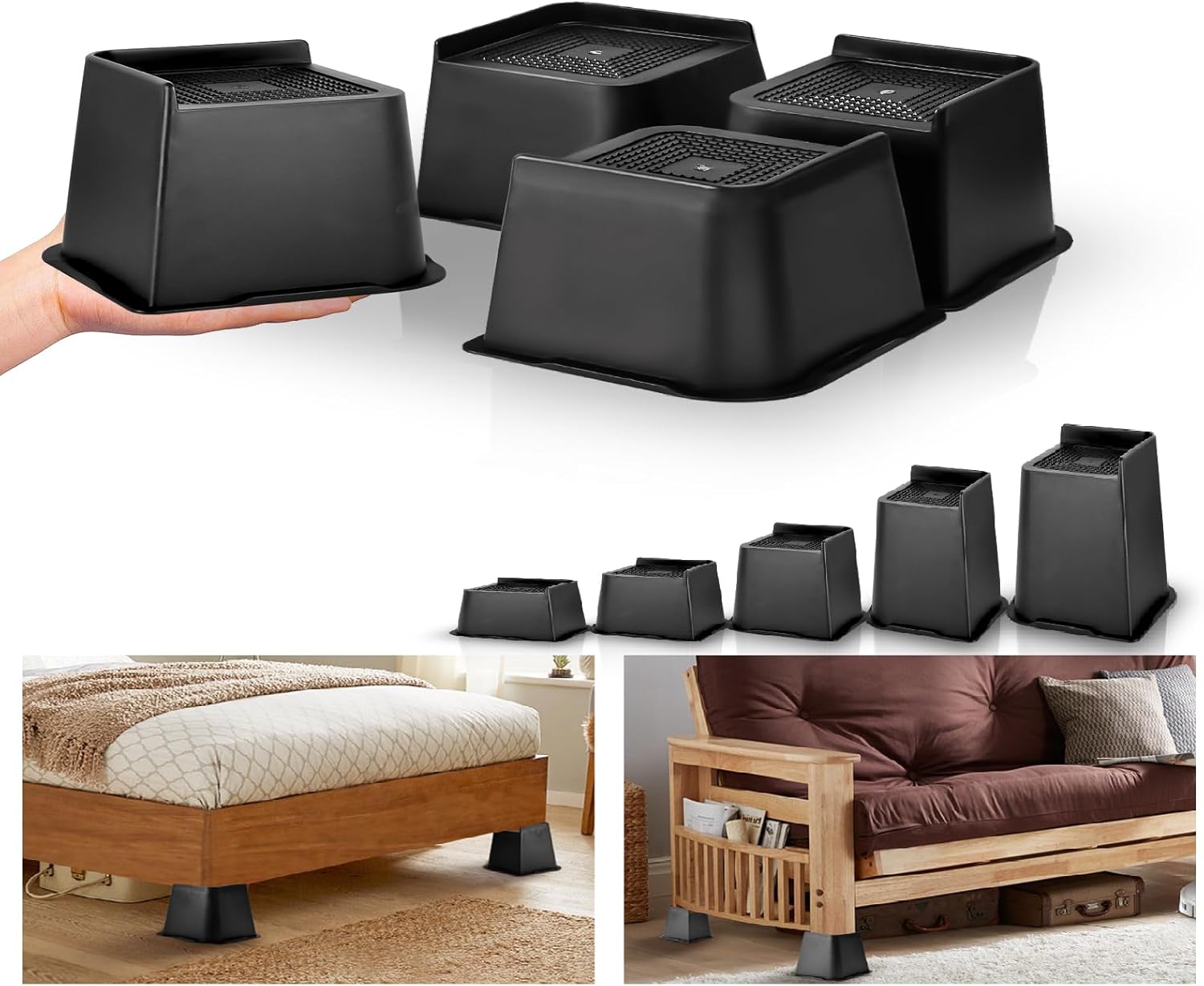Amazon.com: shouwuhho Bed Risers 3 Inch Heavy Duty, Furniture Risers ...