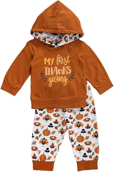 Amazon Com Toddler Baby Girls Boys Thanksgiving Outfits My First Thanksgiving Printed Hooded Tops Turkey Pants Sweatsuit Clothes Set Clothing