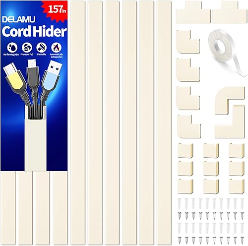 Miniatura 26 de Delamu – Funda para cable de 157" para ocultar cables, de PVC, para pared, se puede cortar, cubierta de cable pintado para cables, cubierta
