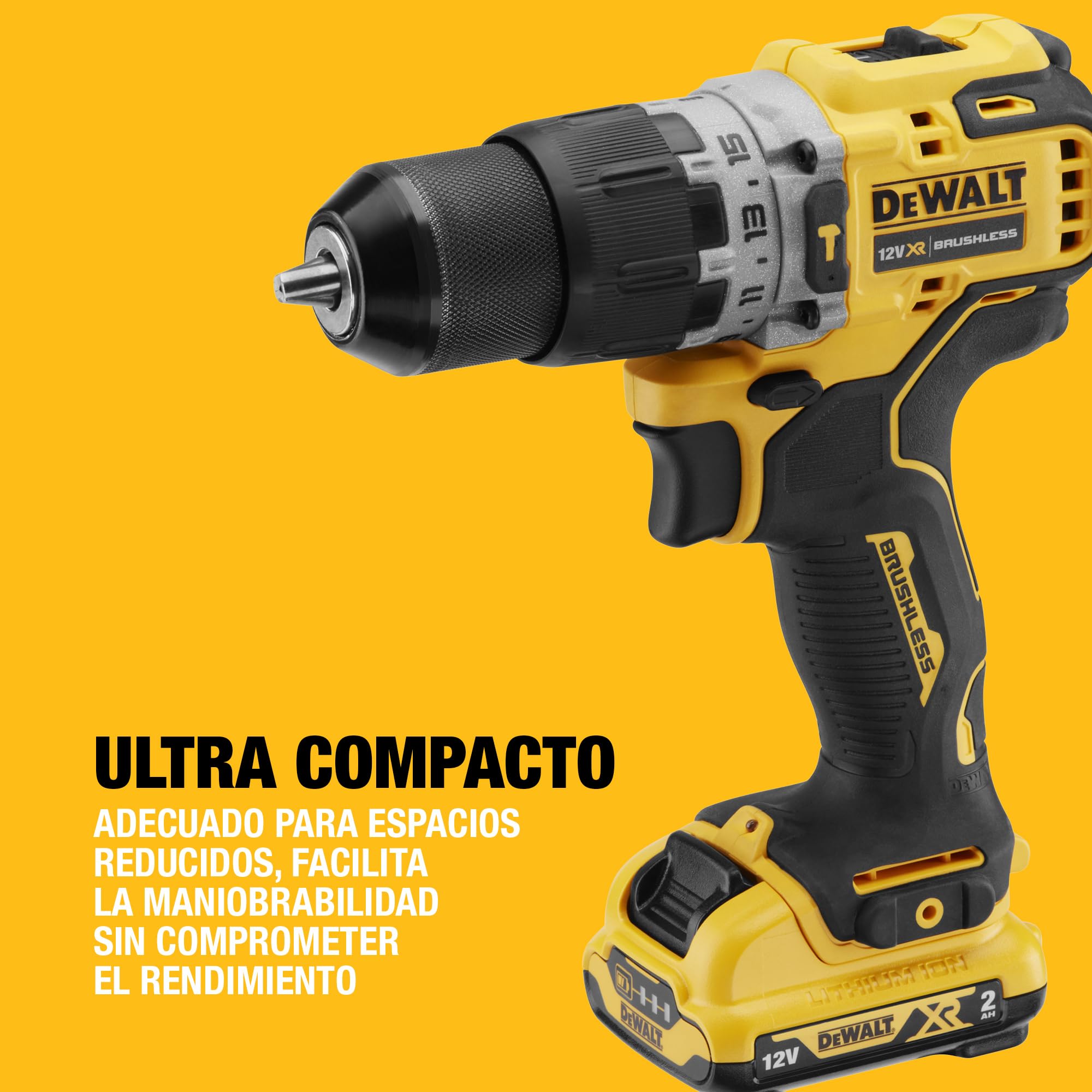 DEWALT Taladro percutor sin escobillas XR 12V con 2 baterías XR Li-Ion de 2Ah y un cargador en caja TSTAK, DCD706D2-QW