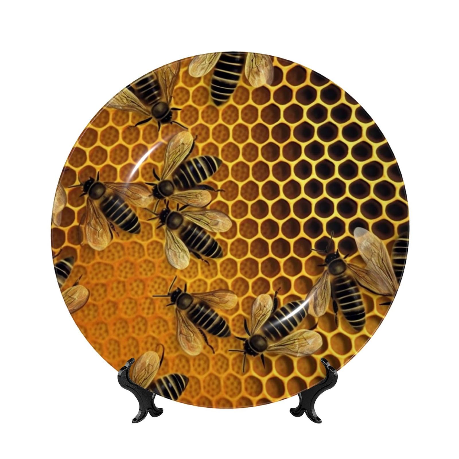 Assiette en porcelaine anglaise abeilles 25cm faite main, dorure fine et élégance pour bureau