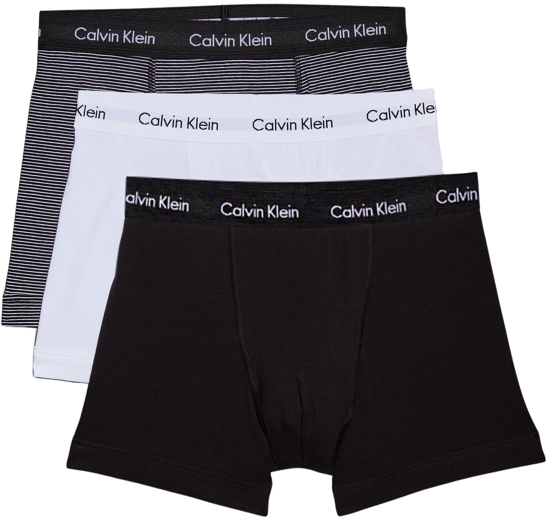 Calvin Klein Black/White 3 Pack Cotton Stretch Trunks - /Stripe - Medium