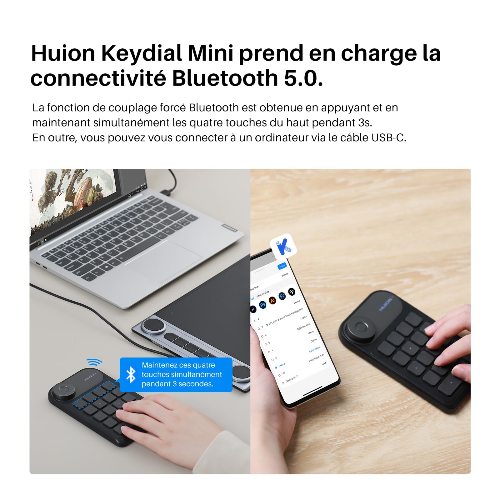 HUION Keydial Mini K20 Numérique Clavier, Pavé Numérique sans Fil Portable avec Dial et 18 Touches de Raccourci pour Tablette Graphique avec Ecran, Ordinateur de Bureau, Ordinateur Portable