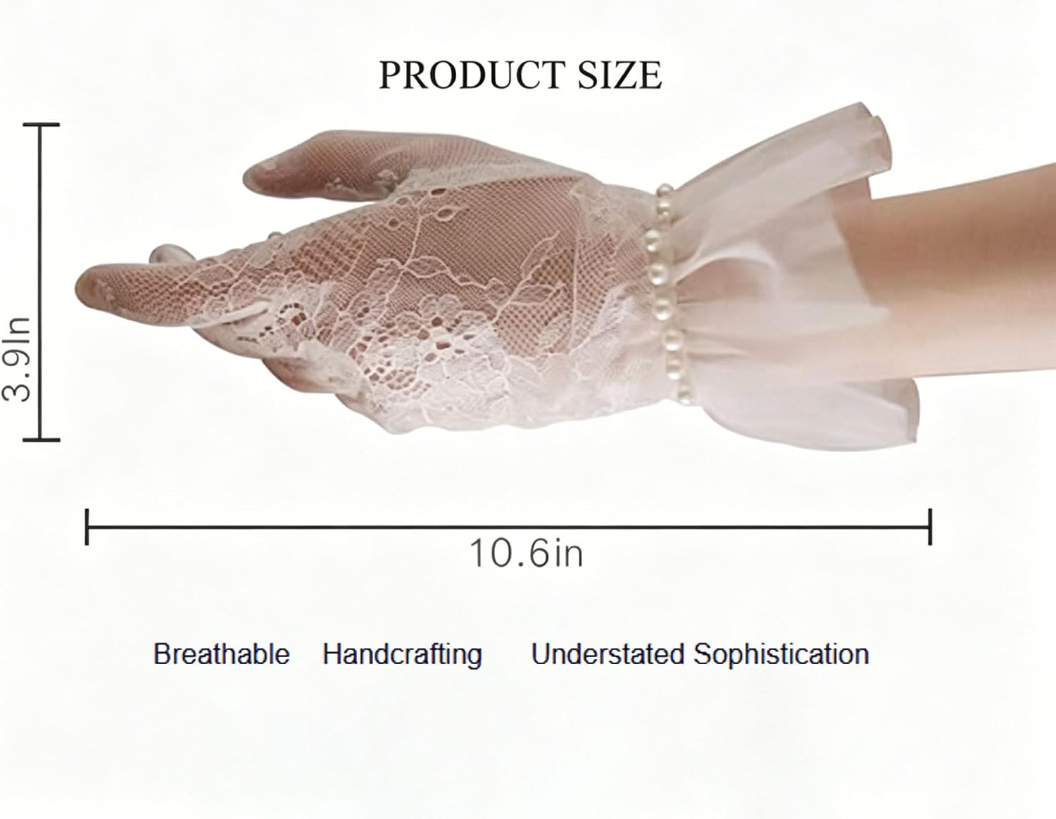 2Pairs Bridal Short Lace Mesh Gloves, Fancy Pearl Gloves for Women, Formal Event Gloves with Tulle Border, Short Pearled Lace Gloves for Wedding Tea Party Prom Opera Cosplay White and Black
